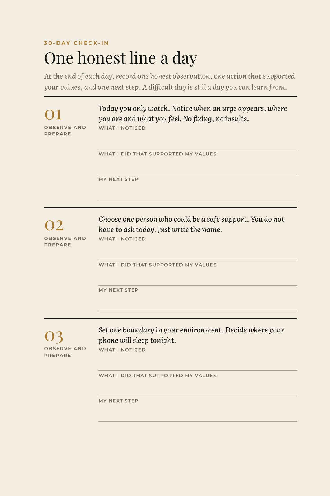 30-day check-in page